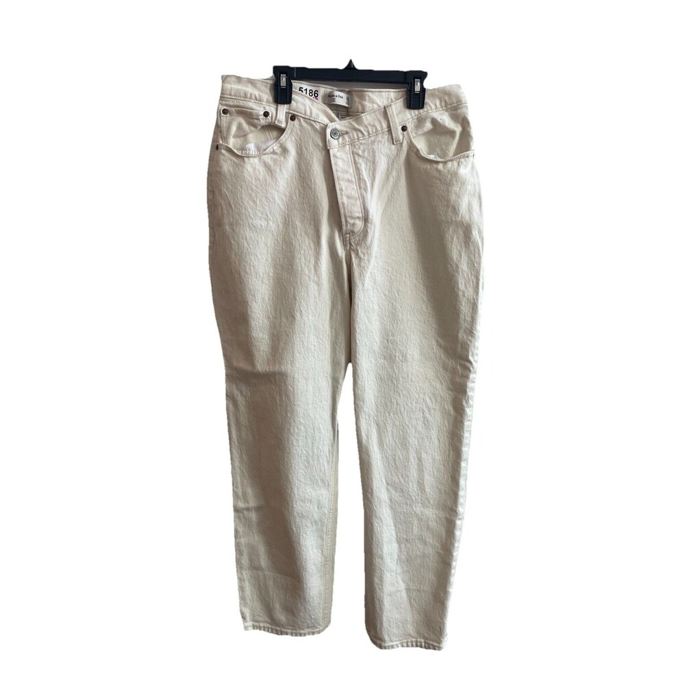 Abercrombie & Fitch Curve Love The Dad High Rise 31/12 Jeans Denim Ivory White